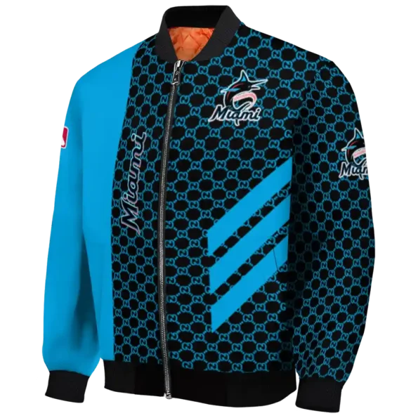 miami marlins triple side stripes blue black bomber jacket best selling