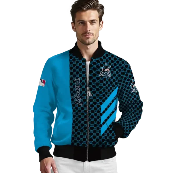 miami marlins triple side stripes blue black bomber jacket high quality
