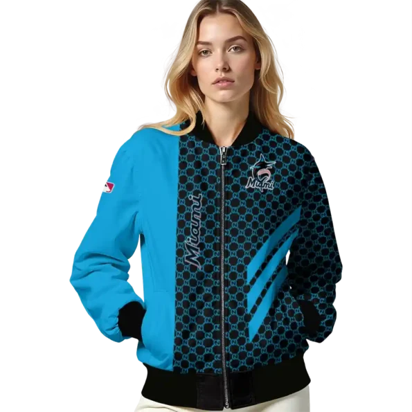 miami marlins triple side stripes blue black bomber jacket latest model