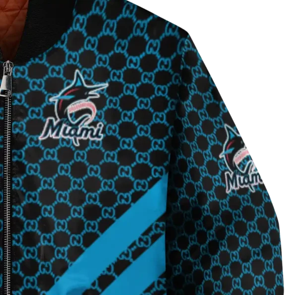 miami marlins triple side stripes blue black bomber jacket premium grade