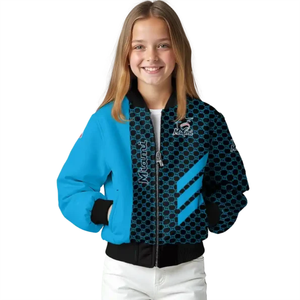 miami marlins triple side stripes blue black bomber jacket top rated