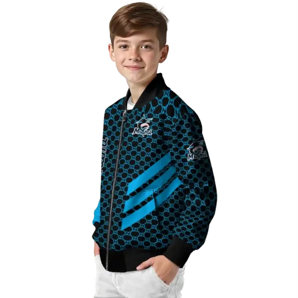 miami marlins triple side stripes blue black bomber jacket trendy