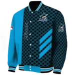 miami marlins triple side stripes blue black varsity jacket best selling