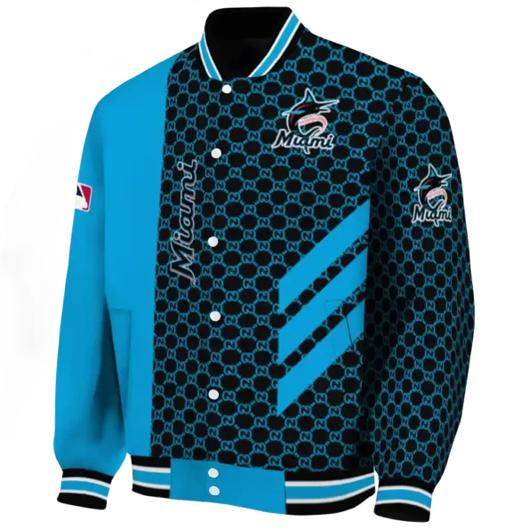 miami marlins triple side stripes blue black varsity jacket best selling