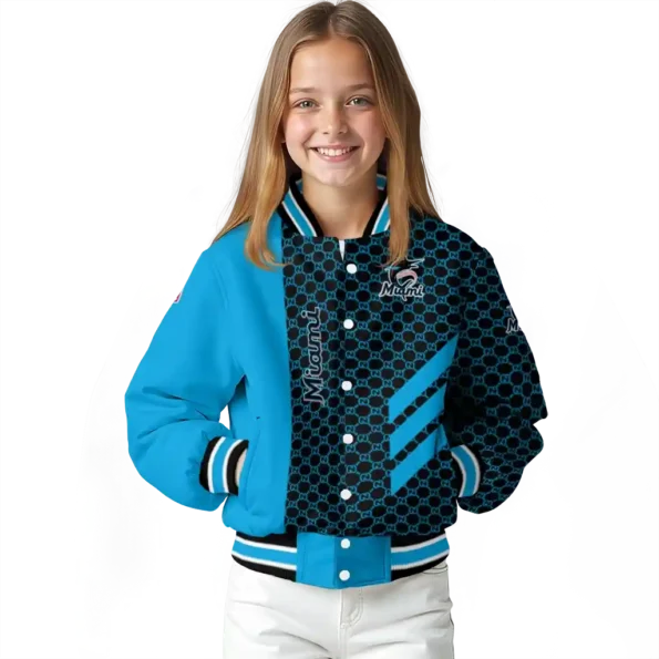 miami marlins triple side stripes blue black varsity jacket top rated