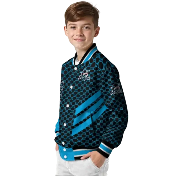 miami marlins triple side stripes blue black varsity jacket trendy
