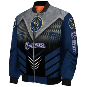 milwaukee brewers arrow layer navy blue black bomber jacket best selling