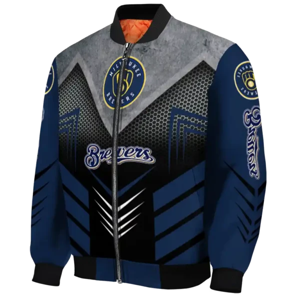 milwaukee brewers arrow layer navy blue black bomber jacket best selling