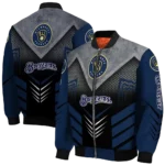 milwaukee brewers arrow layer navy blue black bomber jacket best selling