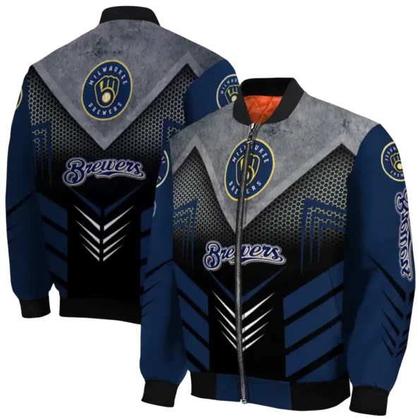 milwaukee brewers arrow layer navy blue black bomber jacket fashion forward