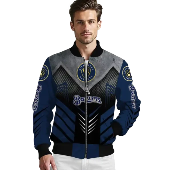 milwaukee brewers arrow layer navy blue black bomber jacket high quality