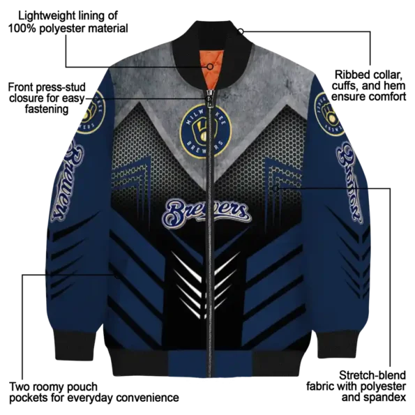 milwaukee brewers arrow layer navy blue black bomber jacket new arrival