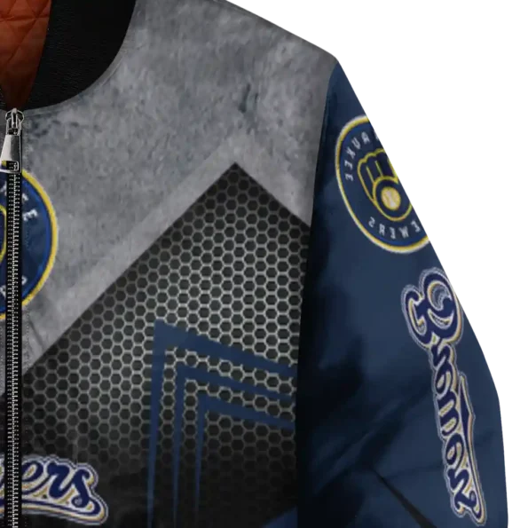 milwaukee brewers arrow layer navy blue black bomber jacket premium grade