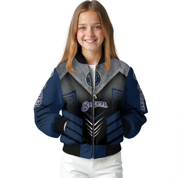 milwaukee brewers arrow layer navy blue black bomber jacket top rated