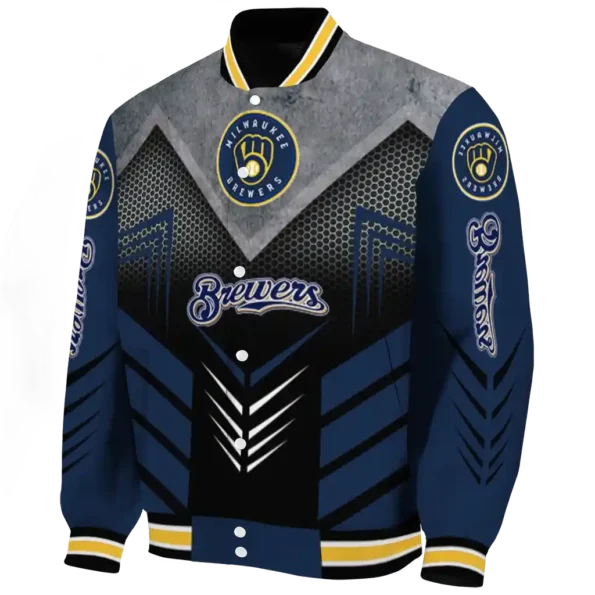 milwaukee brewers arrow layer navy blue black varsity jacket best selling