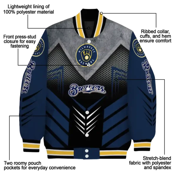 milwaukee brewers arrow layer navy blue black varsity jacket new arrival