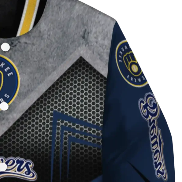 milwaukee brewers arrow layer navy blue black varsity jacket premium grade