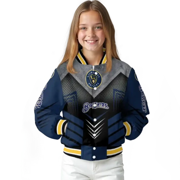 milwaukee brewers arrow layer navy blue black varsity jacket top rated