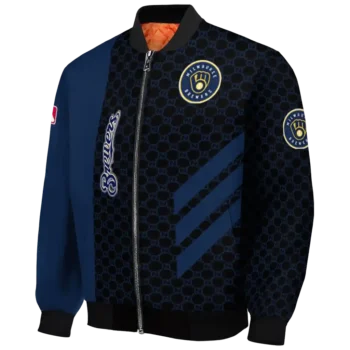 milwaukee brewers triple side stripes navy blue black bomber jacket best selling