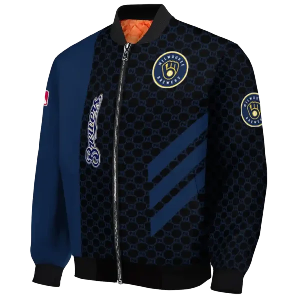 milwaukee brewers triple side stripes navy blue black bomber jacket best selling