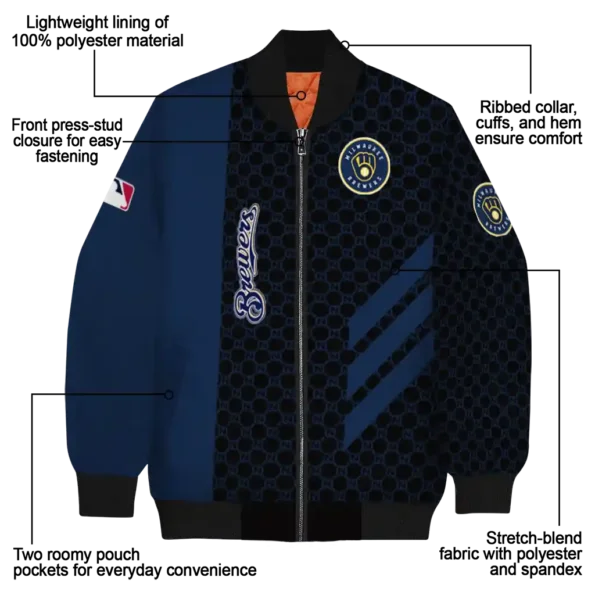 milwaukee brewers triple side stripes navy blue black bomber jacket new arrival
