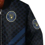 milwaukee brewers triple side stripes navy blue black bomber jacket best selling