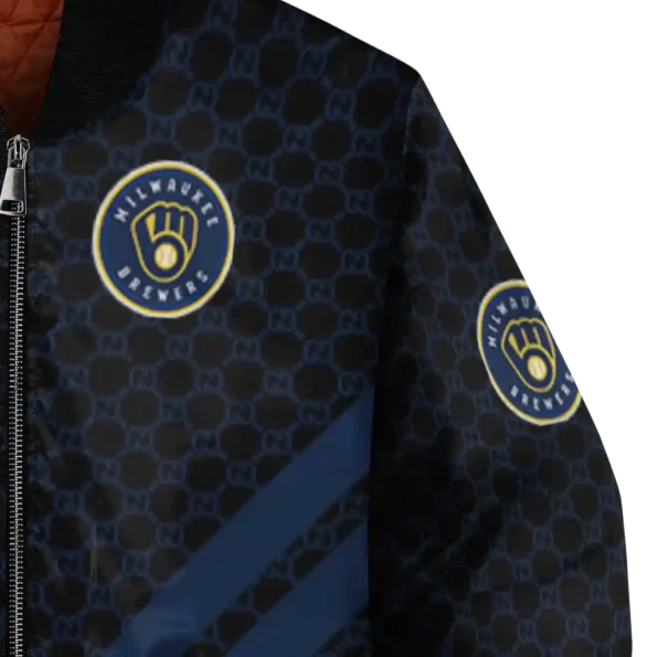 milwaukee brewers triple side stripes navy blue black bomber jacket premium grade