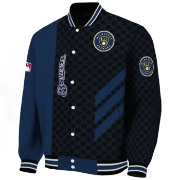 milwaukee brewers triple side stripes navy blue black varsity jacket best selling