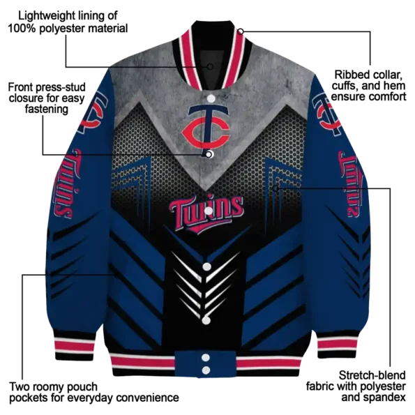 minnesota twins arrow layer navy black varsity jacket new arrival