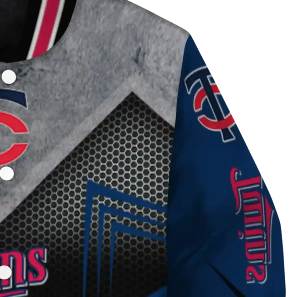 minnesota twins arrow layer navy black varsity jacket premium grade