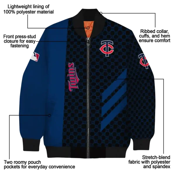 minnesota twins triple side stripes navy black bomber jacket new arrival