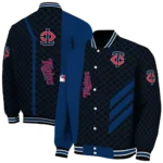 minnesota twins triple side stripes navy black varsity jacket best selling