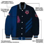 minnesota twins triple side stripes navy black varsity jacket best selling