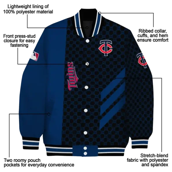 minnesota twins triple side stripes navy black varsity jacket new arrival