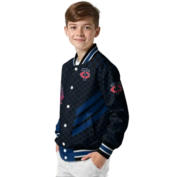 minnesota twins triple side stripes navy black varsity jacket trendy