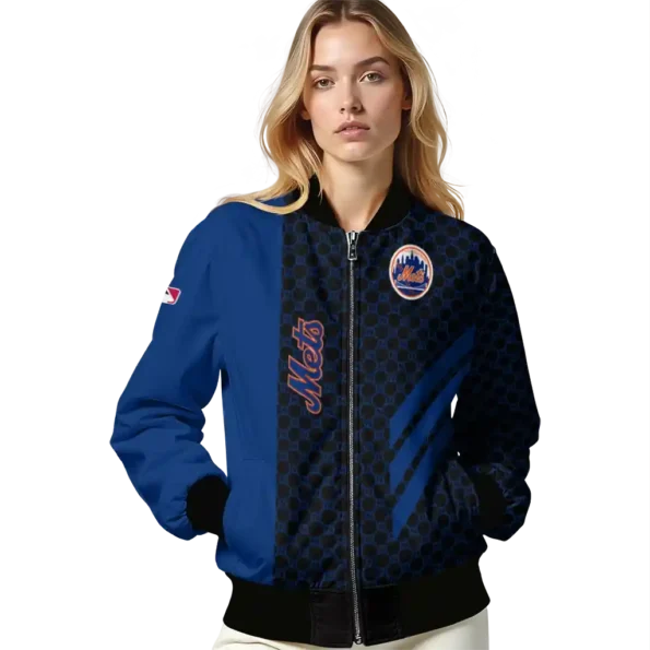 new york mets triple side stripes blue black bomber jacket latest model