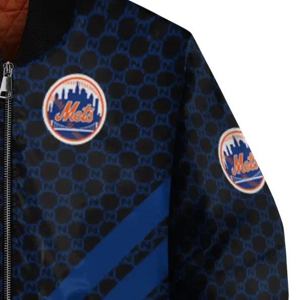 new york mets triple side stripes blue black bomber jacket premium grade