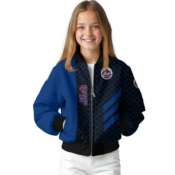 new york mets triple side stripes blue black bomber jacket top rated