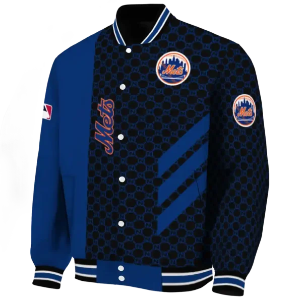 new york mets triple side stripes blue black varsity jacket best selling