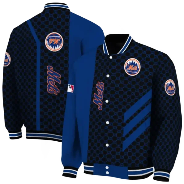 new york mets triple side stripes blue black varsity jacket fashion forward