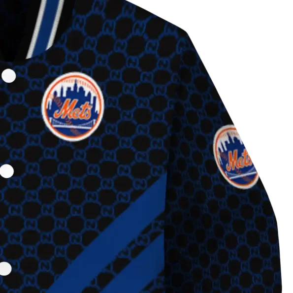 new york mets triple side stripes blue black varsity jacket premium grade