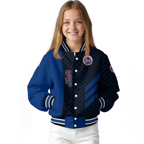 new york mets triple side stripes blue black varsity jacket top rated