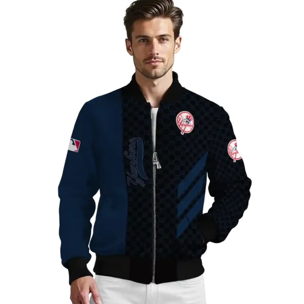 new york yankees triple side stripes navy black bomber jacket high quality