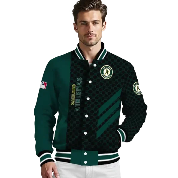 oakland athletics triple side stripes green black varsity jacket high quality