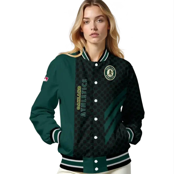 oakland athletics triple side stripes green black varsity jacket latest model