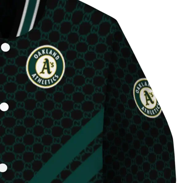 oakland athletics triple side stripes green black varsity jacket premium grade