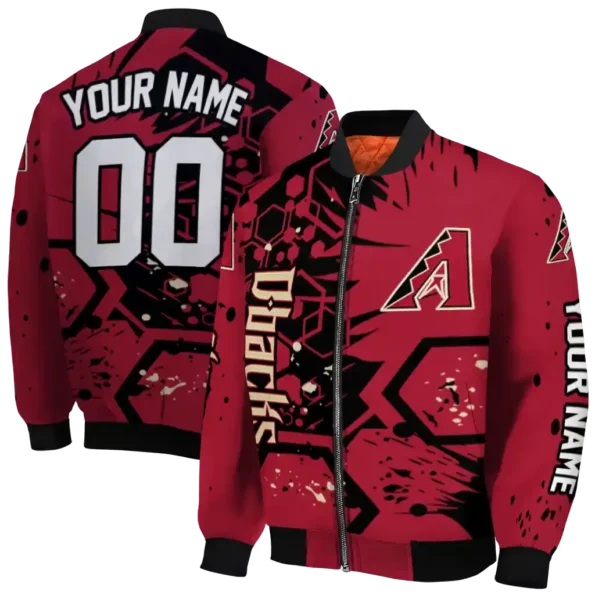 personalized arizona diamondbacks hexagon cluster red black bomber jacket fashion forward.webp