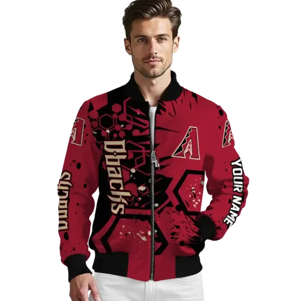 personalized arizona diamondbacks hexagon cluster red black bomber jacket high quality.webp