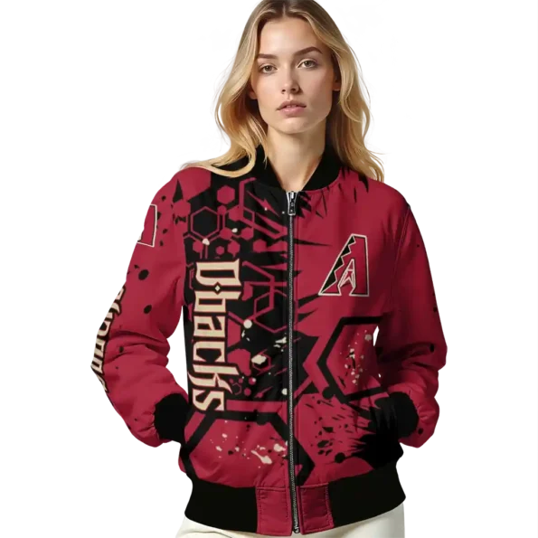 personalized arizona diamondbacks hexagon cluster red black bomber jacket latest model.webp