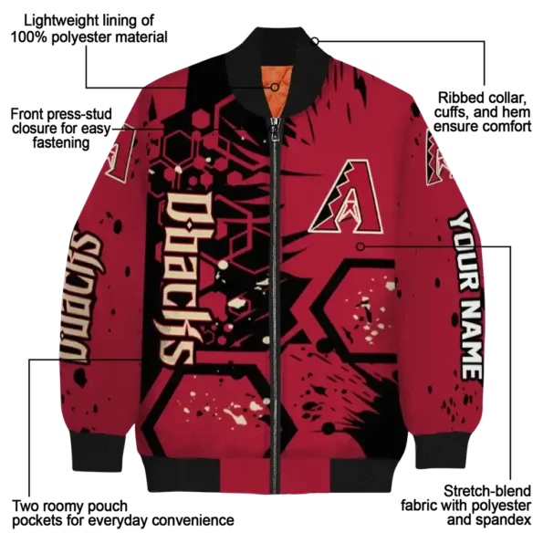 personalized arizona diamondbacks hexagon cluster red black bomber jacket new arrival.webp